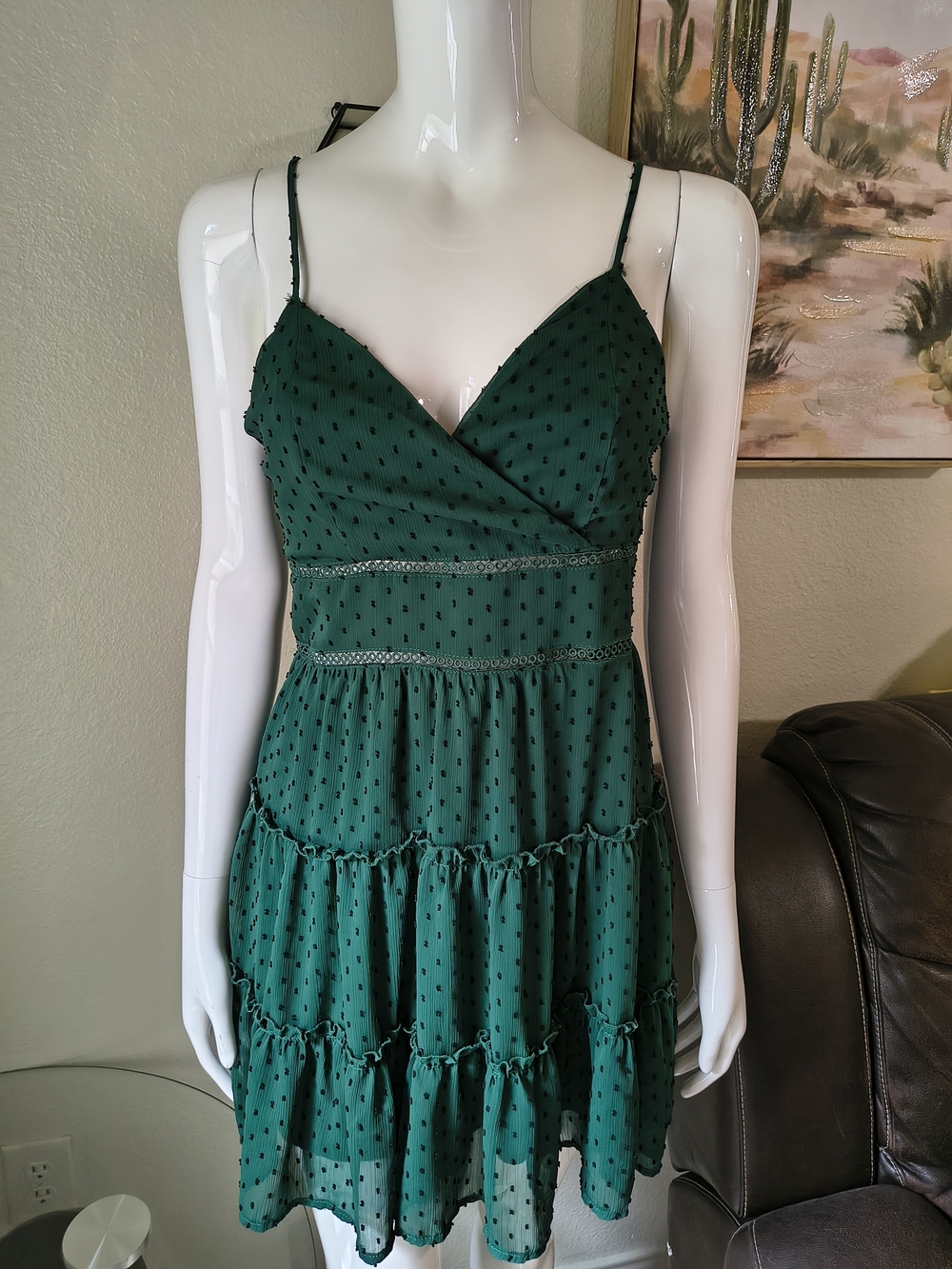 Trixxi Emerald Green Smocked Tiered Mini Dress